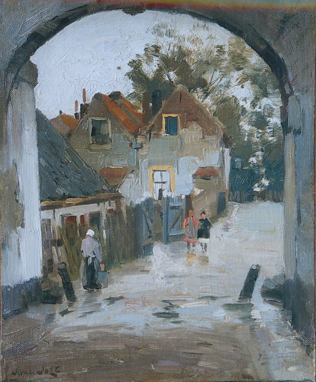 Jole J.G. van | Joseph Gerardus van Jole, View of the 'Langepoort', Brielle, Öl auf Leinwand  auf Holzfaser 28,3 x 22,8 cm, signed l.l.