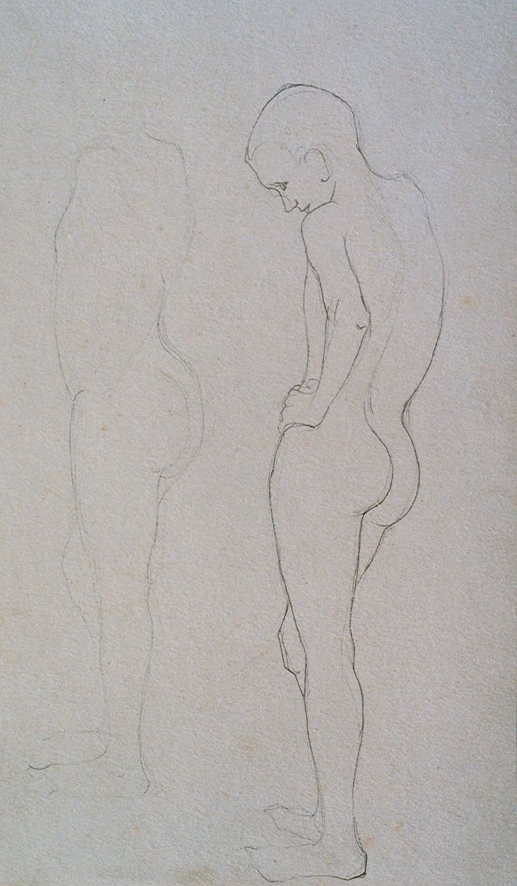 Mankes J.  | Jan Mankes, A study of a male nude, Bleistift auf Papier 26,4 x 17,0 cm, zu Datieren 1913