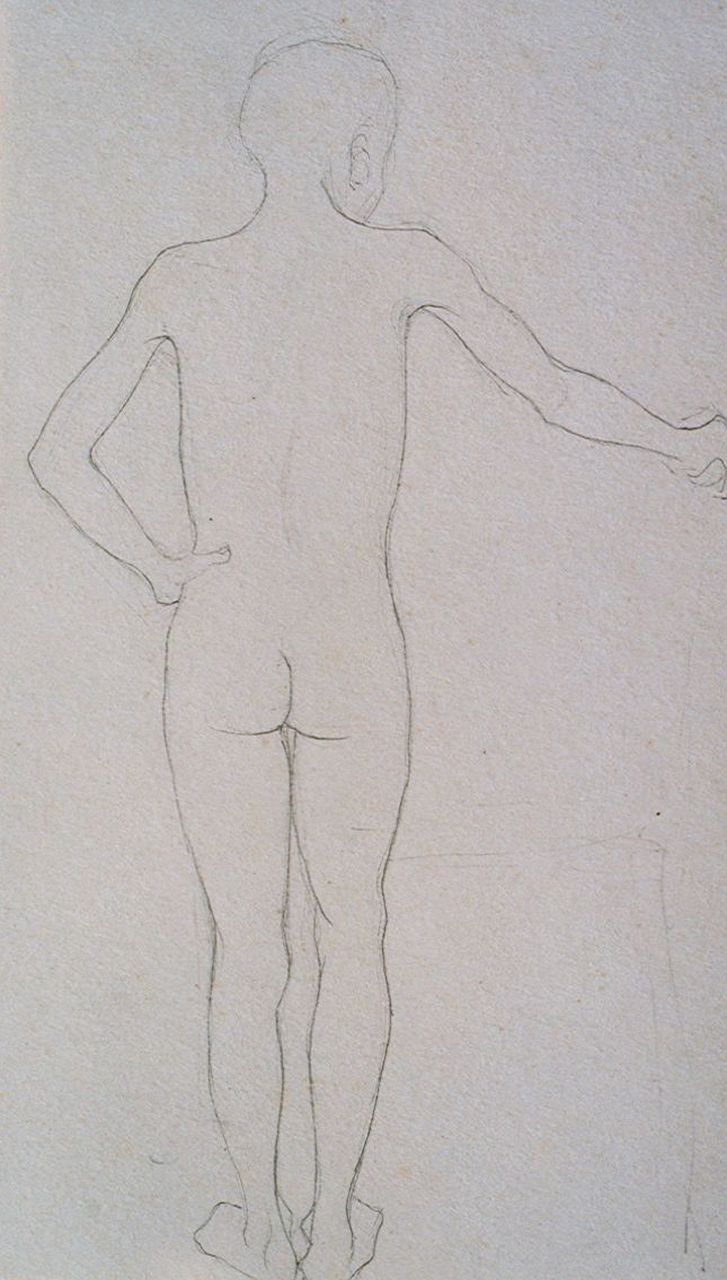 Mankes J.  | Jan Mankes, A study of a male nude, Bleistift auf Papier 24,9 x 18,5 cm