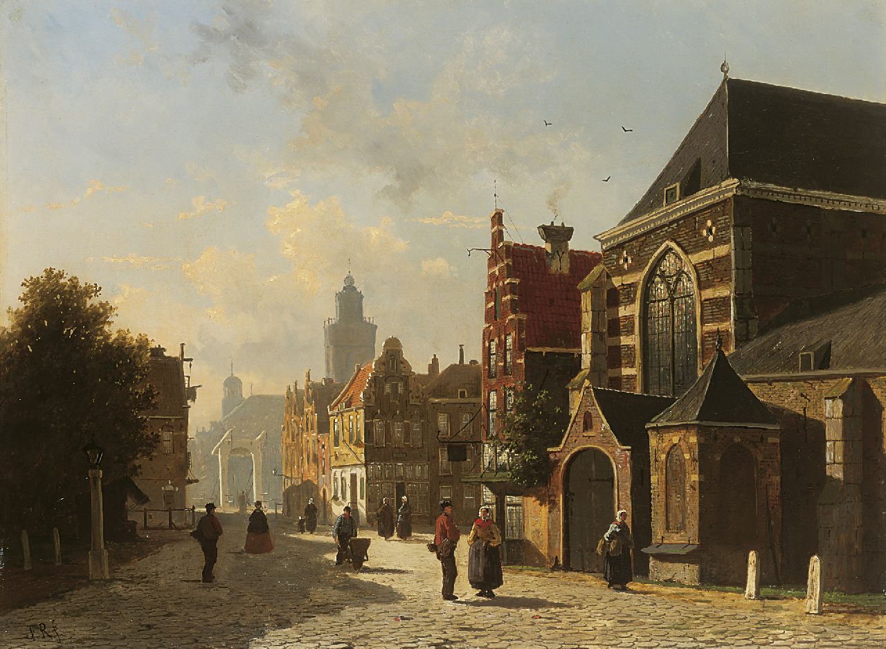 Roosdorp F.  | Frederik Roosdorp, A view of a sunlit Dutch town, Öl auf Leinwand 51,6 x 69,3 cm, signed l.l. with initials
