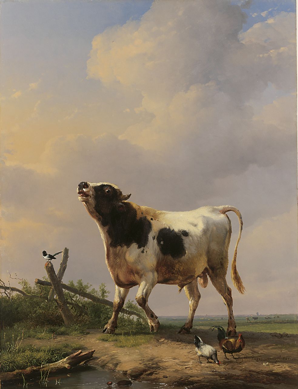 Verboeckhoven E.J.  | Eugène Joseph Verboeckhoven, A bull in a polder landscape, Öl auf Holz 72,4 x 55,0 cm, signed l.r. und dated 1851