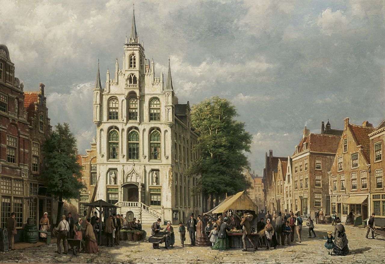 Koekkoek W.  | Willem Koekkoek, A view of the Raadhuis, Gouda, Öl auf Leinwand 77,5 x 113,0 cm, signed l.l.
