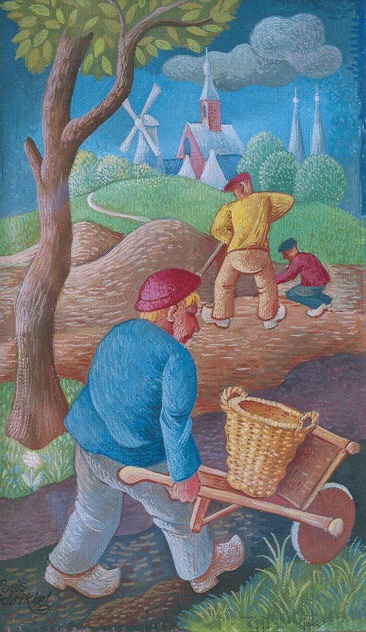 Schrikkel J.L.  | Johannes Lodewijk 'Louis' Schrikkel, Farmwork, Gouache auf Papier 24,0 x 14,0 cm, signed l.l.