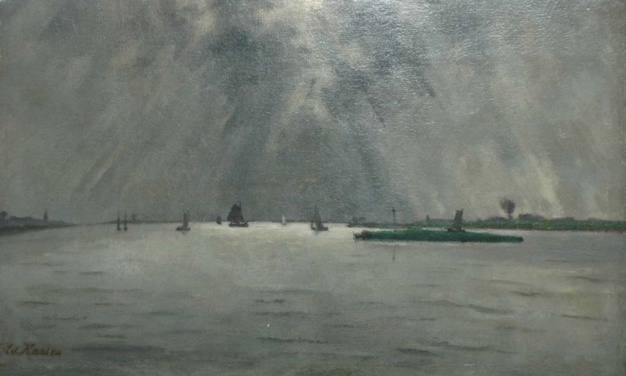 Karsen J.E.  | Johann 'Eduard' Karsen, Pampus by moonlight, Öl auf Leinwand 30,4 x 49,7 cm, signed l.l.