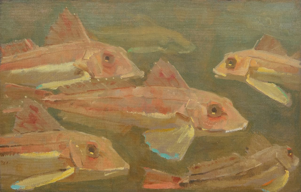 Dijsselhof G.W.  | Gerrit Willem Dijsselhof | Gemälde zum Verkauf angeboten | Seehähne im Aquarium, Öl auf Leinwand 26,2 x 38,2 cm