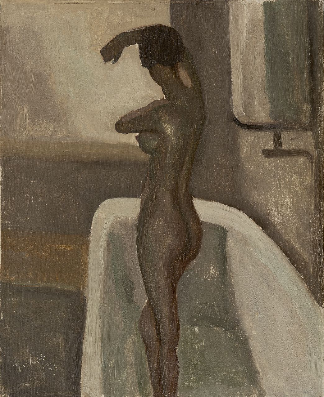 Kelder A.B.  | Antonius Bernardus 'Toon' Kelder | Gemälde zum Verkauf angeboten | Weiblicher Akt in der Badewanne stehend, Öl auf Leinwand 56,0 x 46,3 cm, Unterzeichnet l.u. und datiert '27