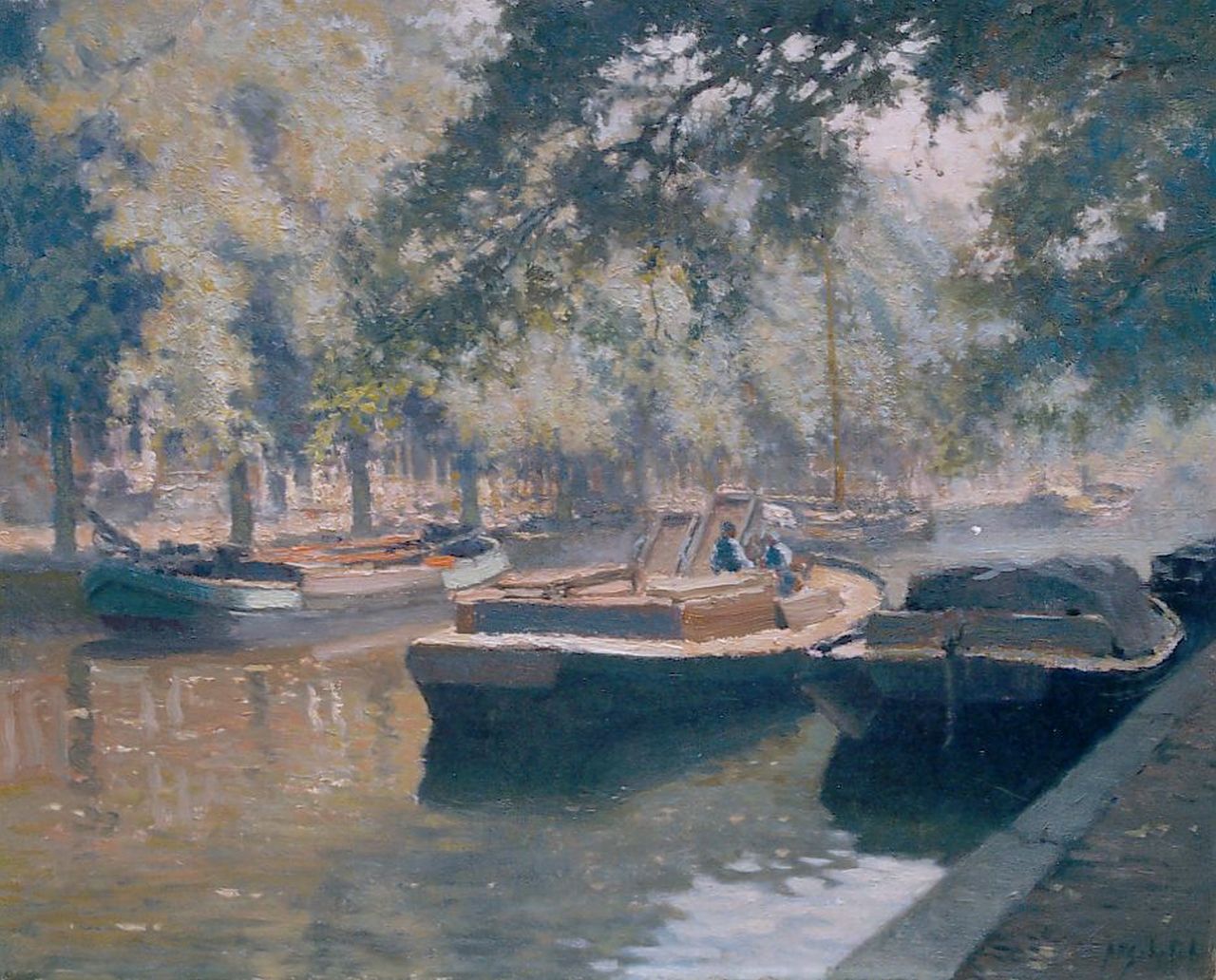 Schotel A.P.  | Anthonie Pieter Schotel, Canal with moored boats, Öl auf Leinwand 40,1 x 50,3 cm, signed l.r.