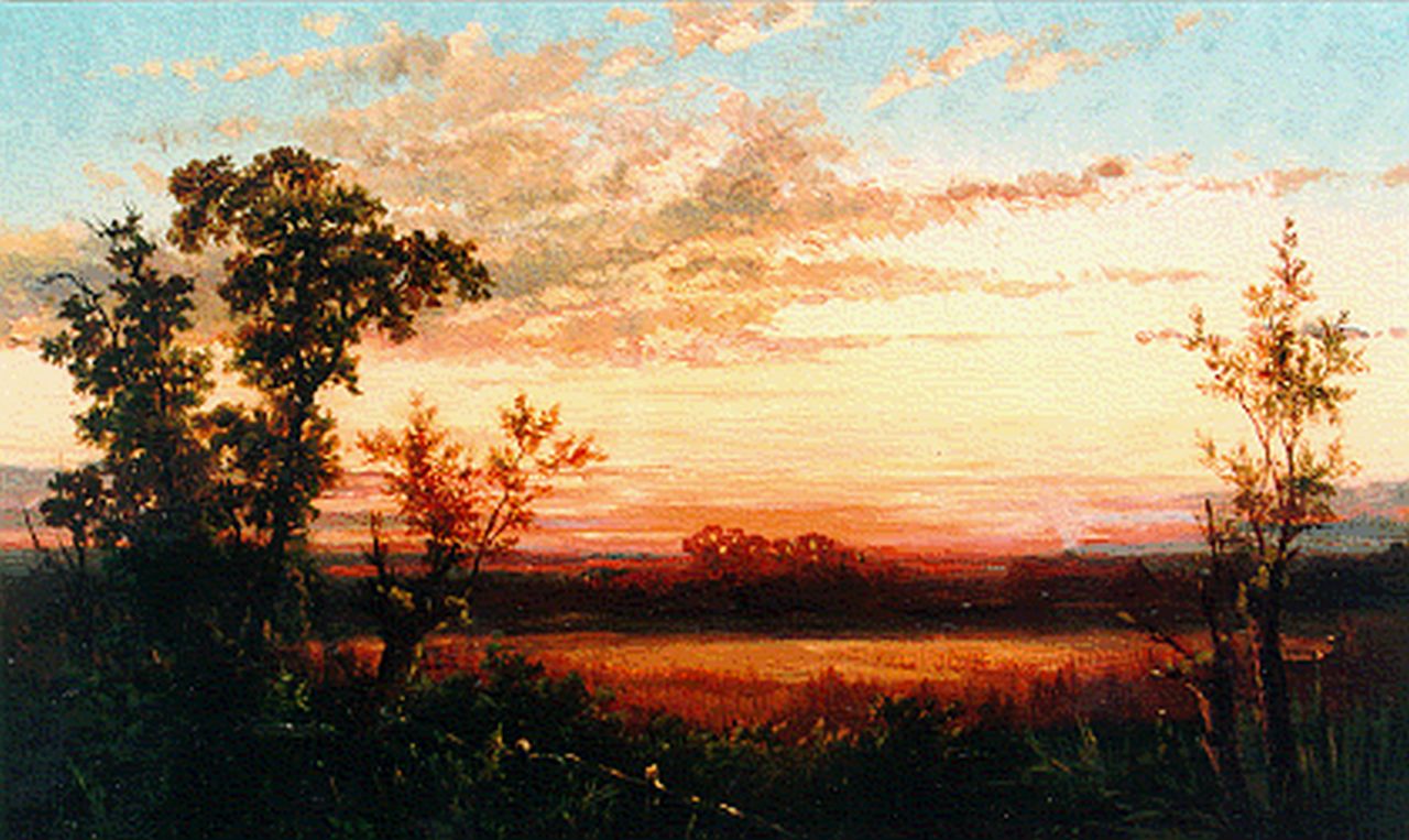 Gabriel P.J.C.  | Paul Joseph Constantin 'Constan(t)' Gabriel, Evening twilight, Öl auf Holz 18,8 x 27,1 cm, signed l.r. und dated 1855