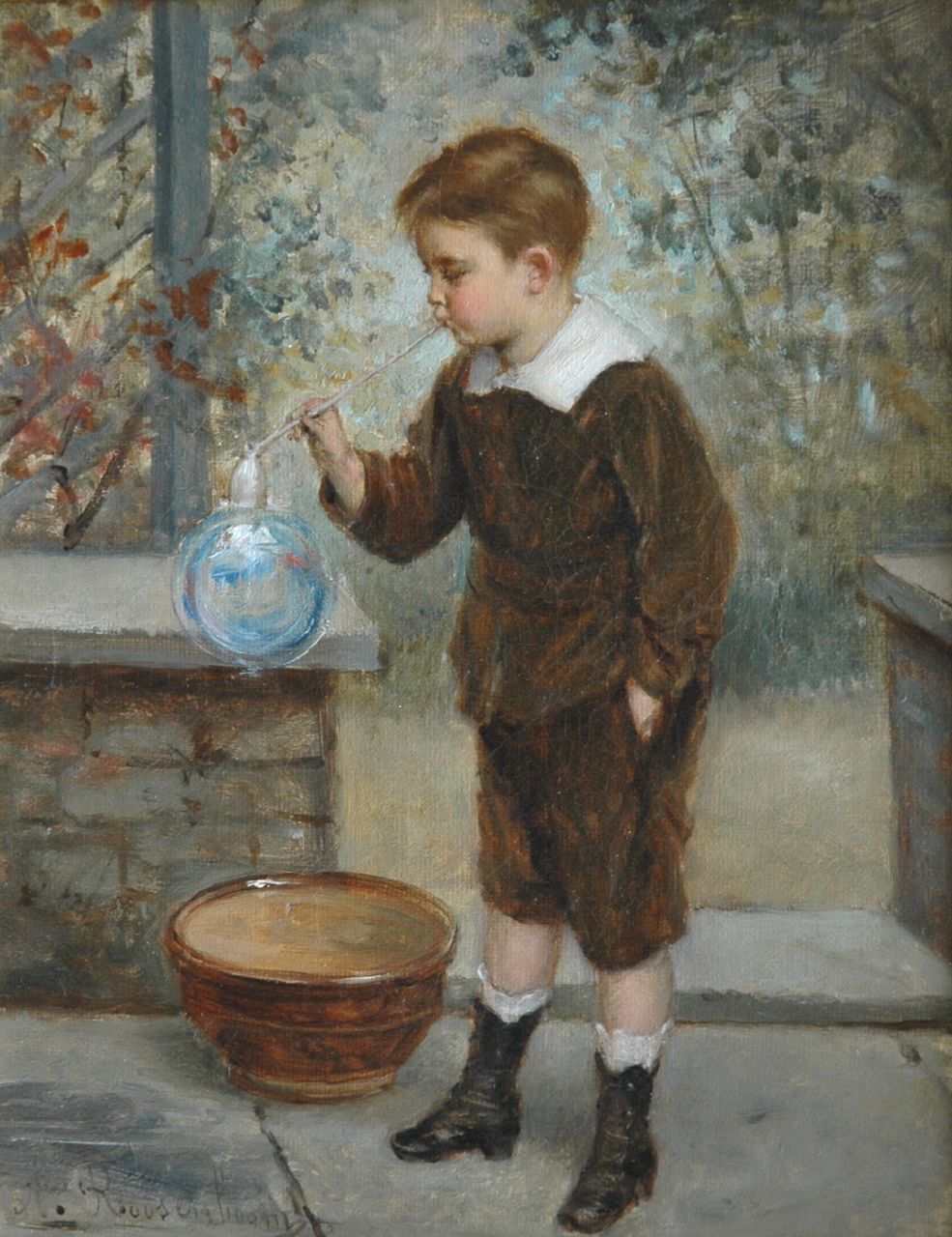 Roosenboom A.  | Albert Roosenboom, Blowing bubbles, Öl auf Leinwand 24,2 x 19,2 cm, signed l.l.
