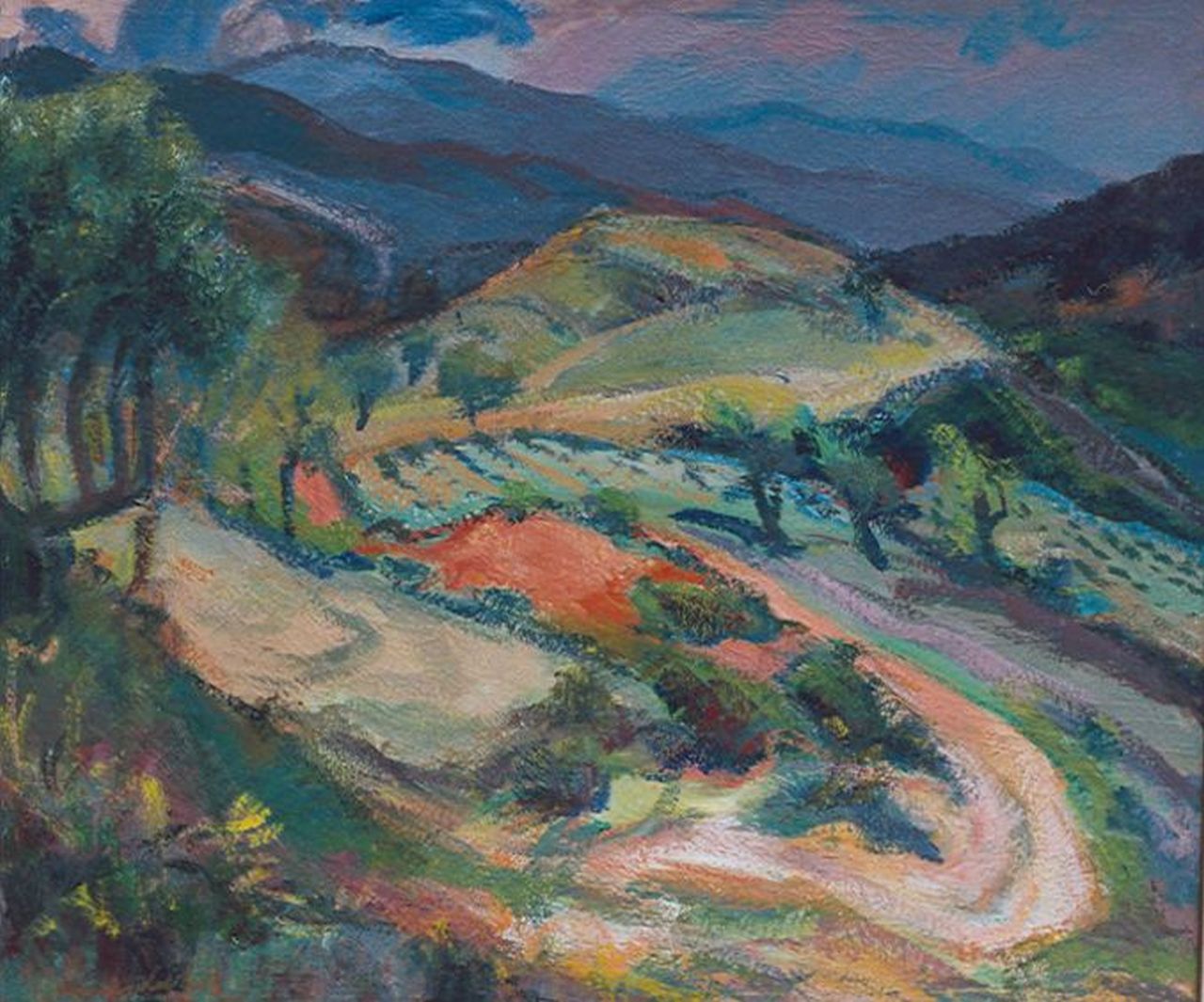 Vries J. de | Jannes de Vries, A hilly landscape,France, Öl auf Leinwand 60,4 x 70,2 cm, signed l.l.