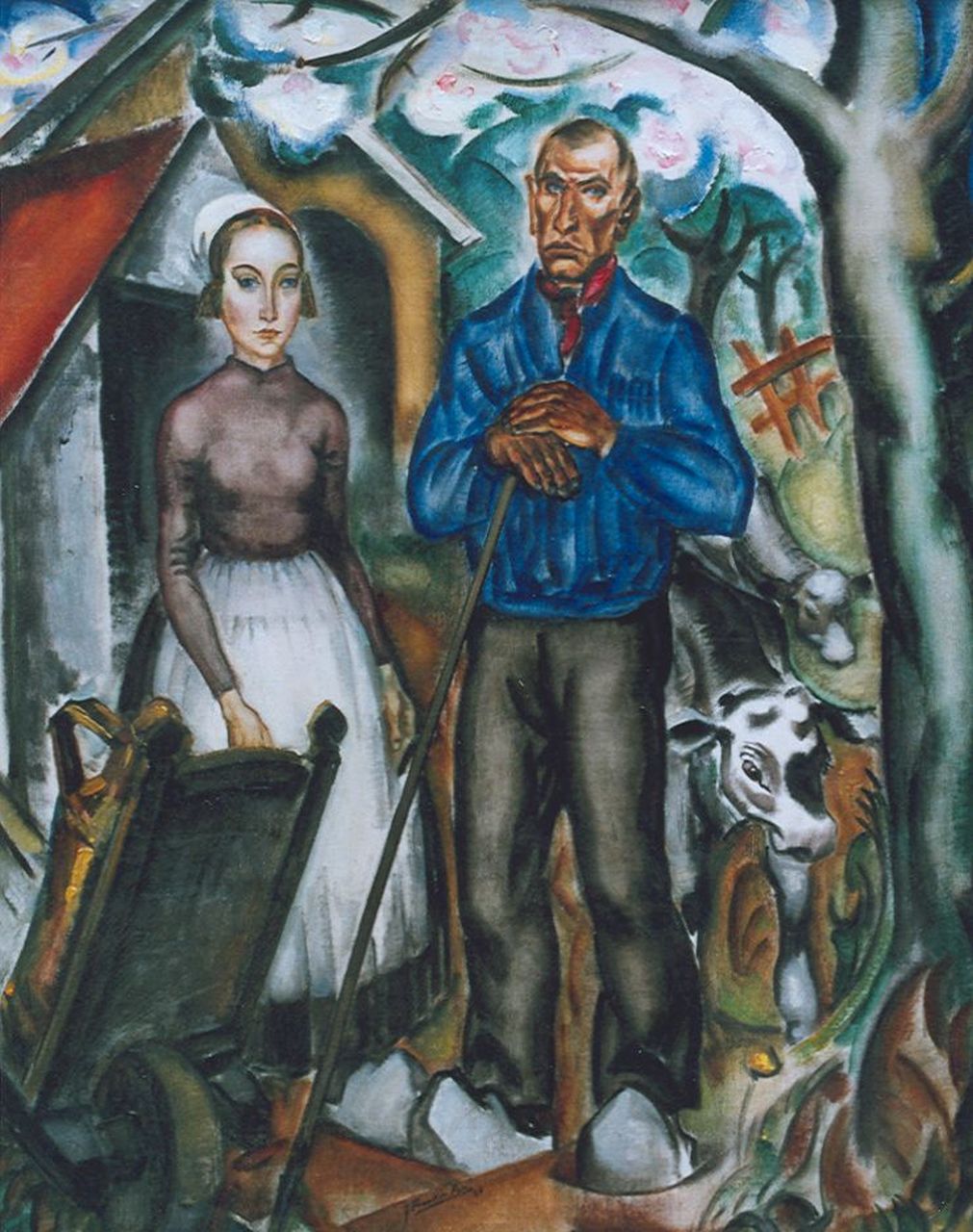 Franken J.H.  | Joannes Henricus 'Jan' Franken, A couple with cattle, Öl auf Leinwand 94,9 x 75,6 cm, signed l.c. und dated '24