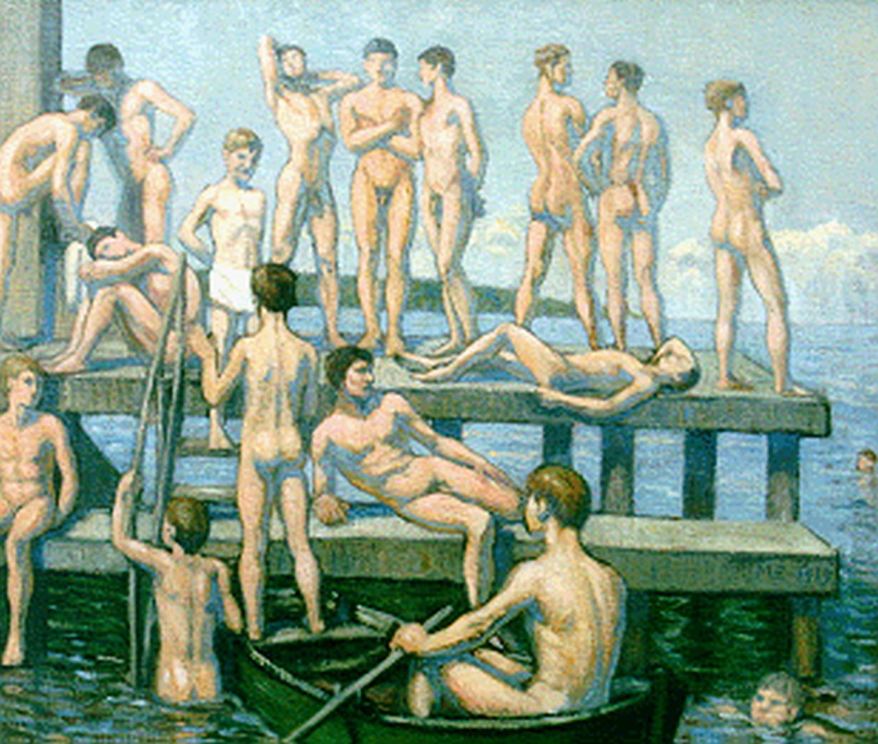 Engelsted M.  | Malthe-Odin Engelsted, Bathing boys, Öl auf Leinwand 66,5 x 78,3 cm, signed with monogram ME