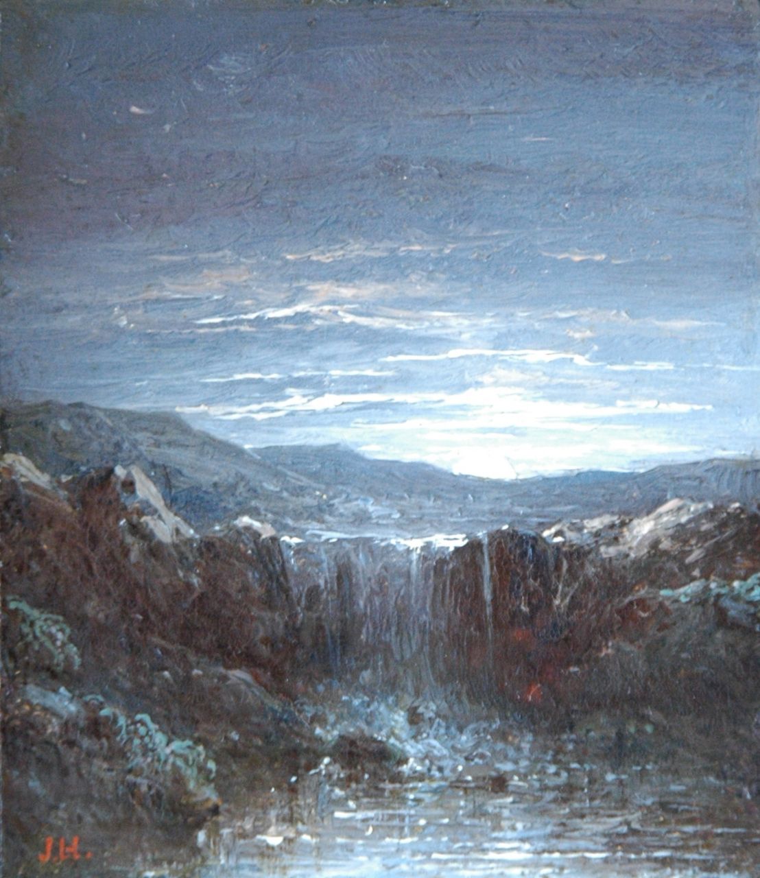 Hilverdink J.  | Johannes Hilverdink, Waterfall, Öl auf Holz 10,1 x 8,7 cm, signed l.l. with initials und gifted to the Kunsthal