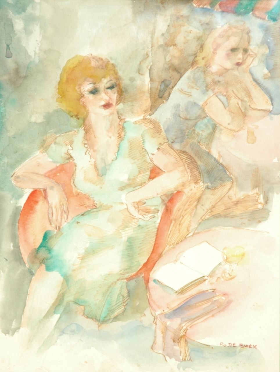 Buck R. de | Raphaël de Buck, The terrace, Aquarell auf Papier 31,5 x 24,0 cm, signed l.r.