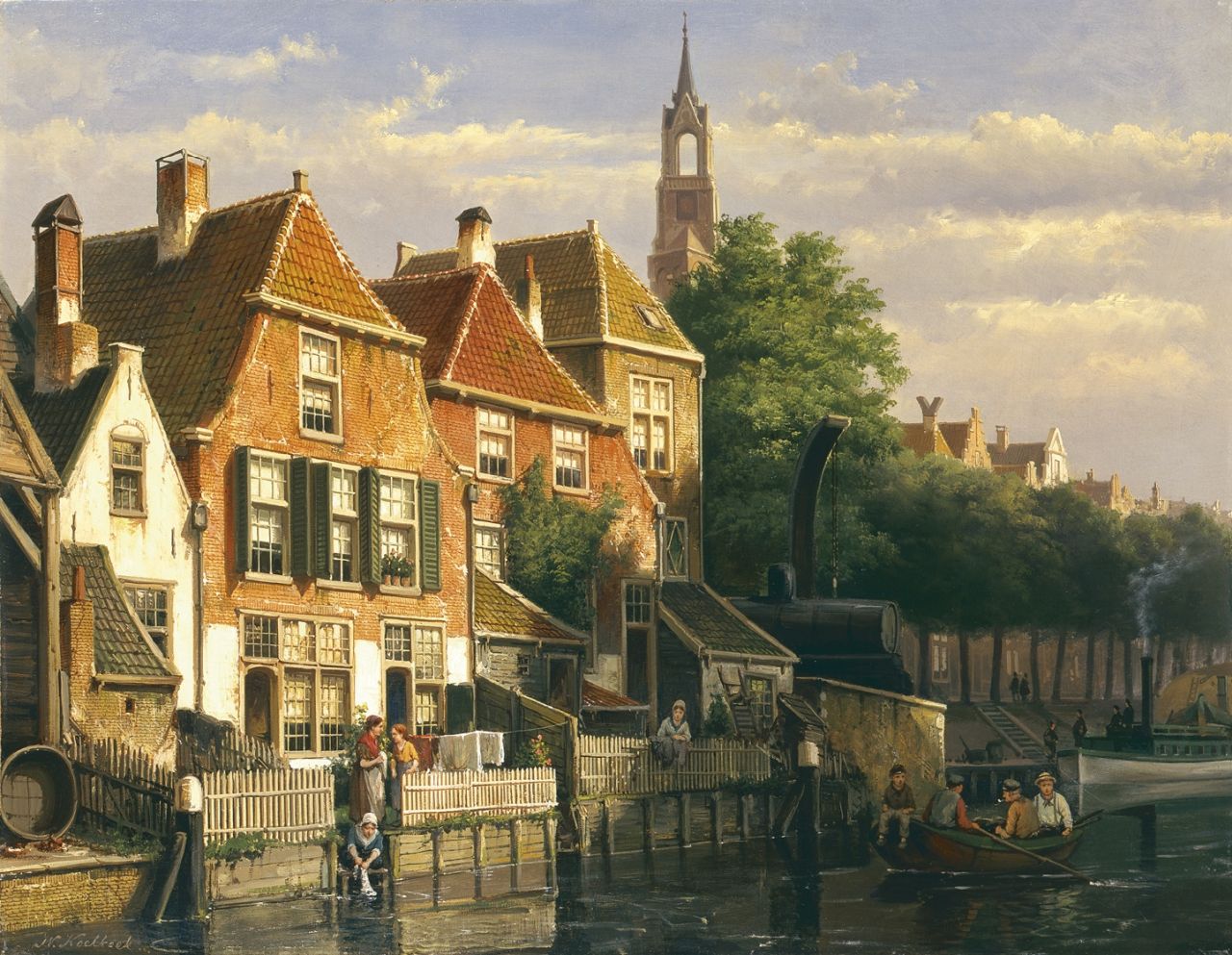 Koekkoek W.  | Willem Koekkoek, A sunlit canal, Öl auf Leinwand 54,0 x 69,0 cm, signed l.l.