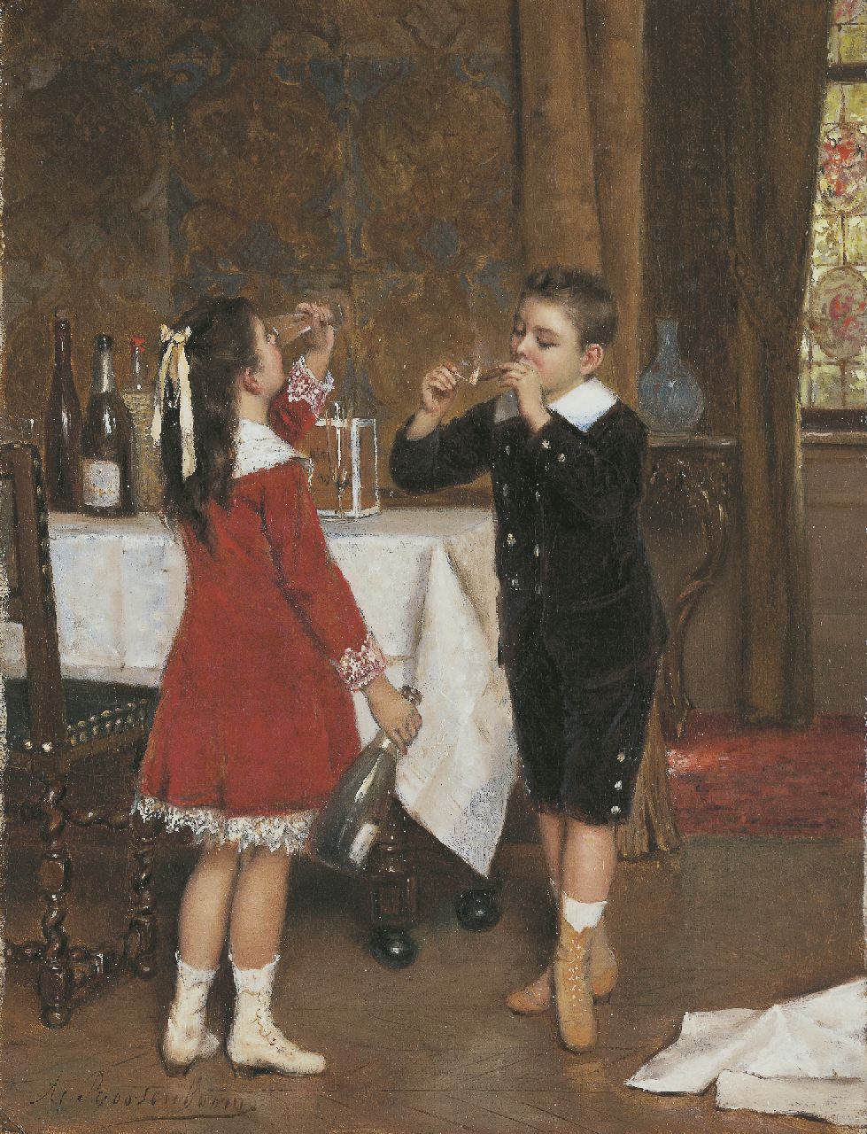 Roosenboom A.  | Albert Roosenboom, After the party, Öl auf Leinwand 34,2 x 26,4 cm, signed l.l. und dated 1882 on the reverse
