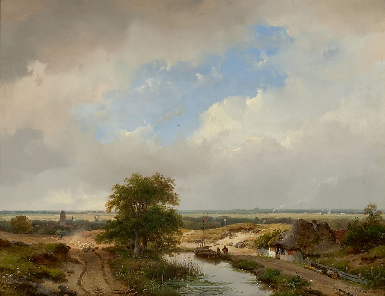 Schelfhout A.  | Andreas Schelfhout, Dünenlandschaft mit Ansicht auf Haarlem, mit Dampfzeisenbahn am Horizont, Öl auf Holz 31,6 x 41,1 cm, Unterzeichnet r.u. und datiert 1847