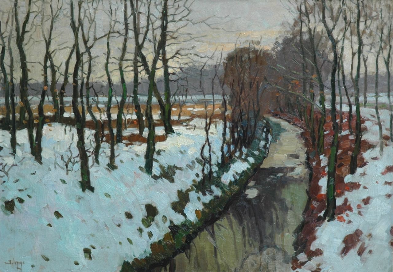 Viegers B.P.  | Bernardus Petrus 'Ben' Viegers, View on a creek during winter, Öl auf Leinwand 50,0 x 70,5 cm, signed l.l.