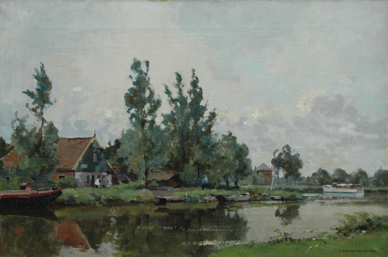 Vreedenburgh C.  | Cornelis Vreedenburgh, View of the Hoef along the Kromme Mijdrecht, Öl auf Leinwand 40,3 x 60,4 cm, signed l.r. und dated 1936