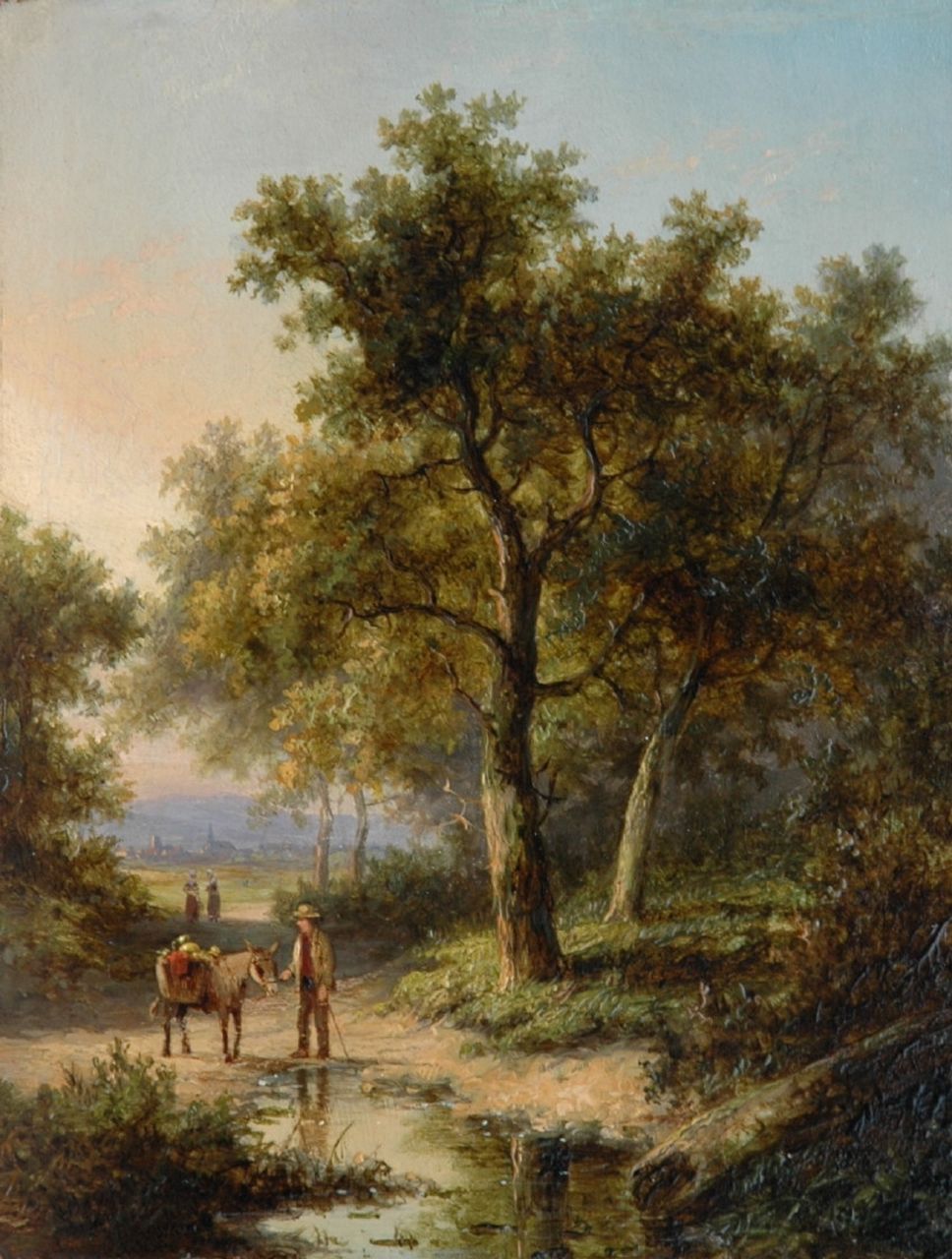Morel II J.E.  | Jan Evert Morel II, Traveller with his pack mule on a forest path, Öl auf Holz 18,1 x 13,7 cm, signed l.l.