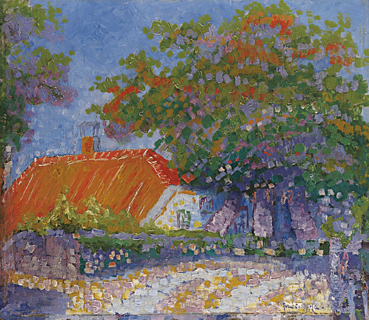 Collette J.N.C.  | Johan Nicolaas Coenraad 'Joan' Collette, A farm in summer, Öl auf Malereifaser 28,0 x 31,9 cm, signed l.r. und dated 1912