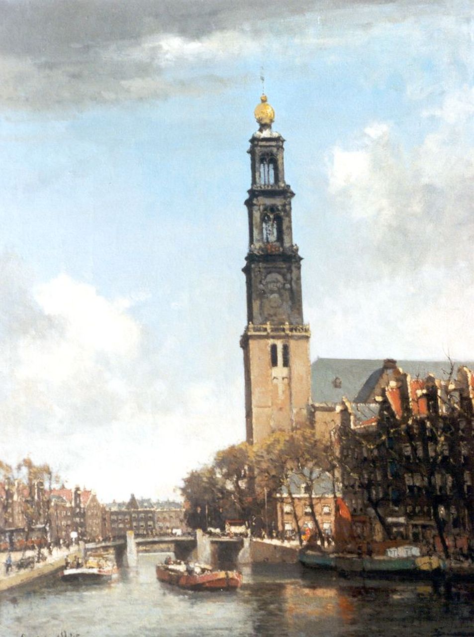 Vlist L. van der | Leendert van der Vlist, A view of the Prinsengracht, with the Westerkerk beyond, Amsterdam, Öl auf Leinwand 65,2 x 50,8 cm, signed l.l.
