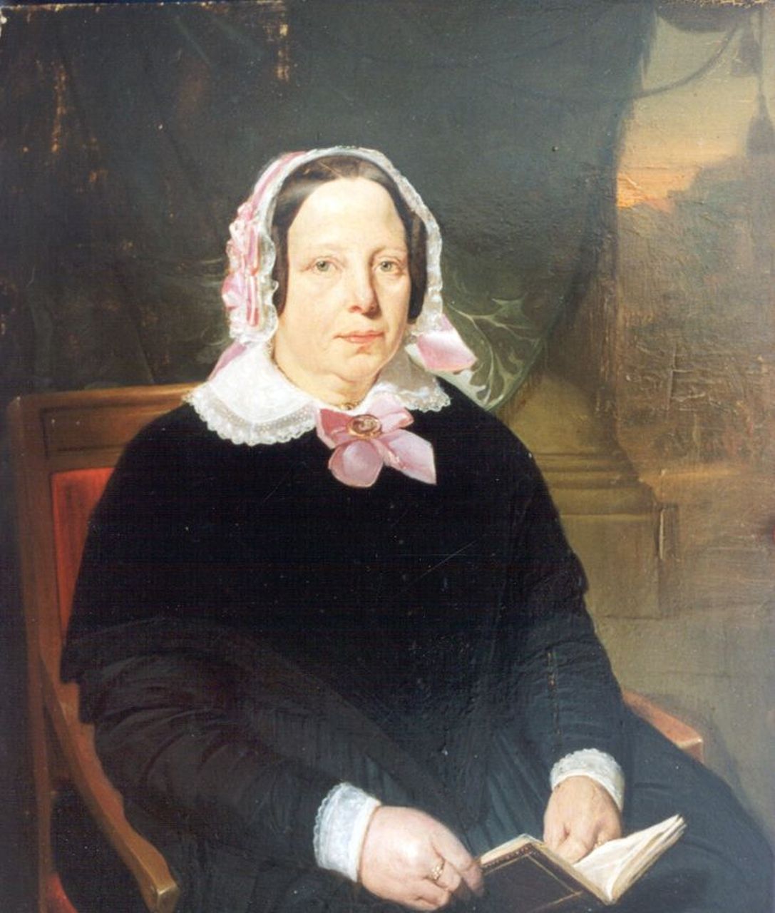 Hollandse School, 19e eeuw   | Hollandse School, 19e eeuw | Gemälde zum Verkauf angeboten | Porträt einer Frau, Öl auf Holz 43,0 x 35,6 cm