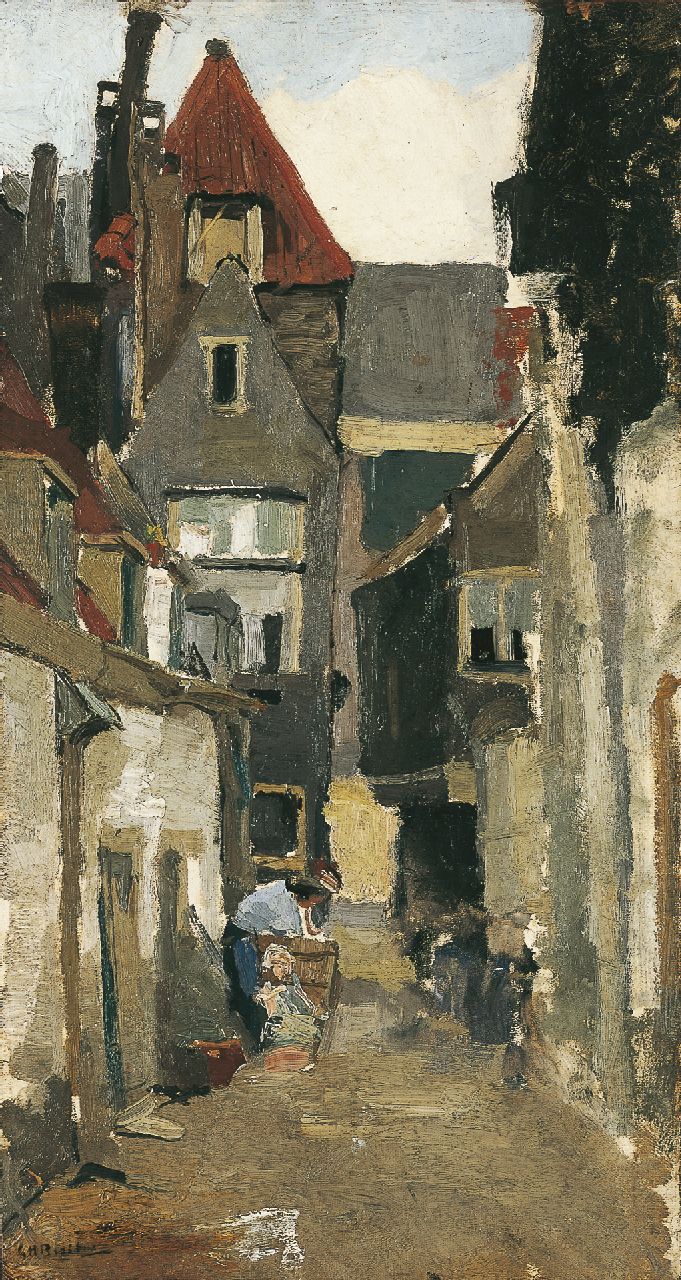 Breitner G.H.  | George Hendrik Breitner, A street, Rotterdam, Öl auf Leinwand auf Holz 44,6 x 24,4 cm, Unterzeichnet l.u. und zu datieren ca. 1880