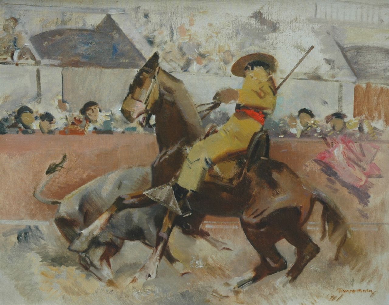 Hem P. van der | Pieter 'Piet' van der Hem, A bullfight, Öl auf Leinwand 61,5 x 77,2 cm, signed l.r.