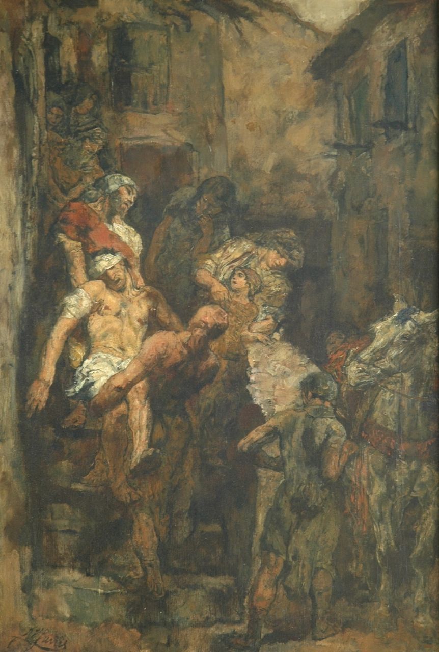 Jurres J.H.  | Johannes Hendricus Jurres, The good Samaritan, Öl auf Leinwand 65,3 x 44,8 cm, signed l.l.