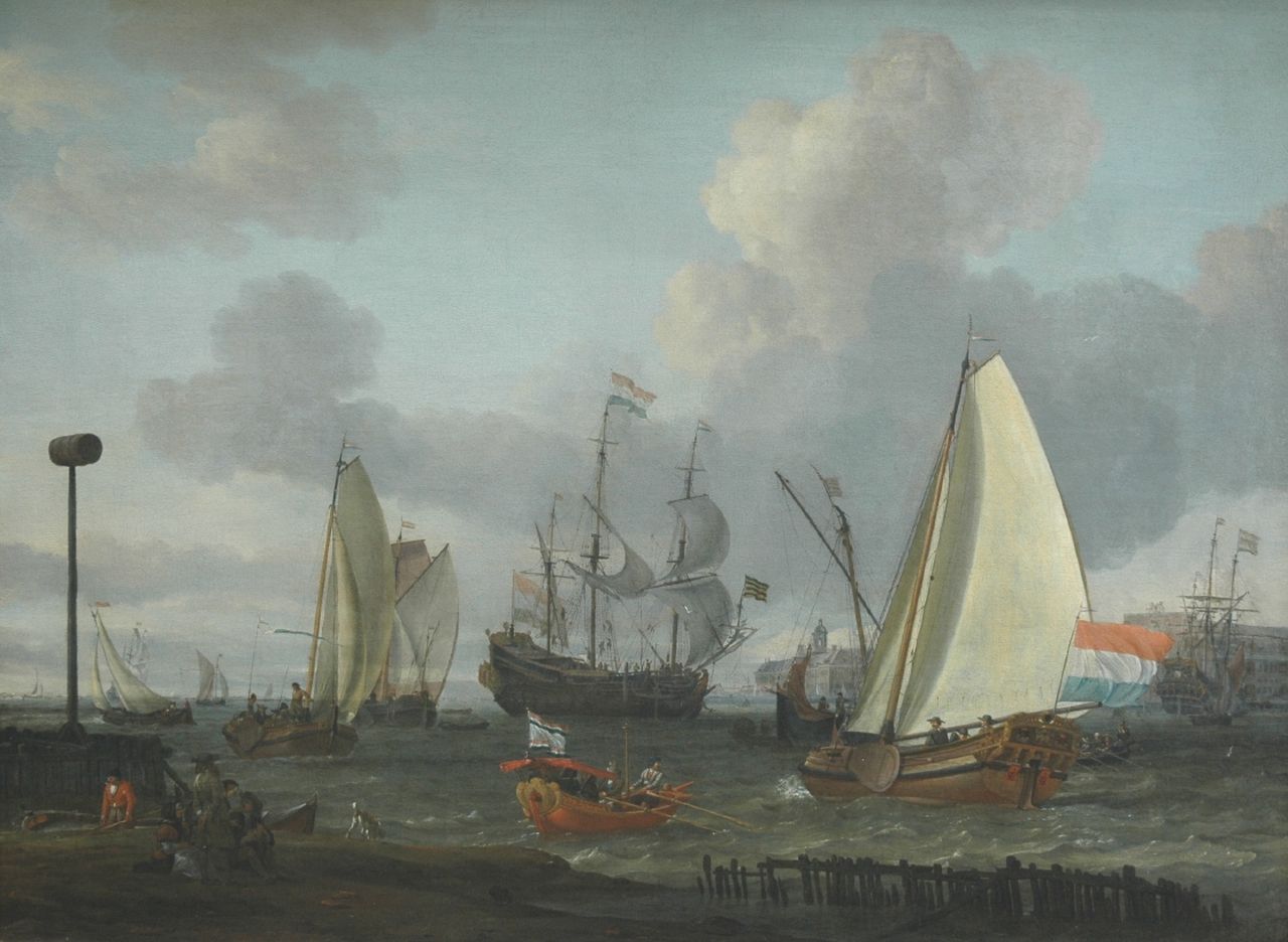 Storck A.  | Abraham Storck, Shipping in a Dutch harbour, possibly Amsterdam, Öl auf Leinwand 70,2 x 94,0 cm, signed l.l.