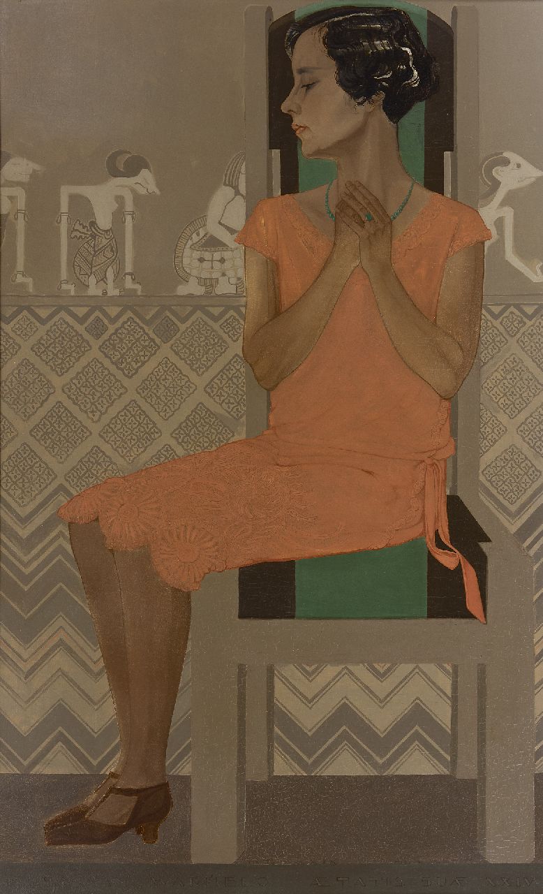 Herman Wolbert | Porträt von Elsa van Warmelo, 24 Jahre alt, Öl auf Holz, 131,4 x 79,9 cm, Unterzeichnet r.u. und datiert MCMXXIX [1929]