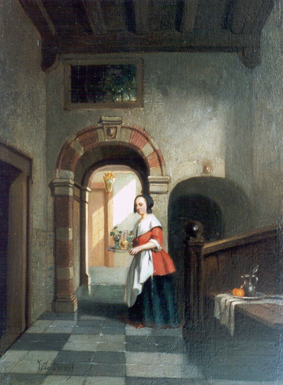 Salm J.C.  | Johannes Cornelis Salm, Dutch interior, Öl auf Holz 20,0 x 14,4 cm, signed l.l. und dated '59