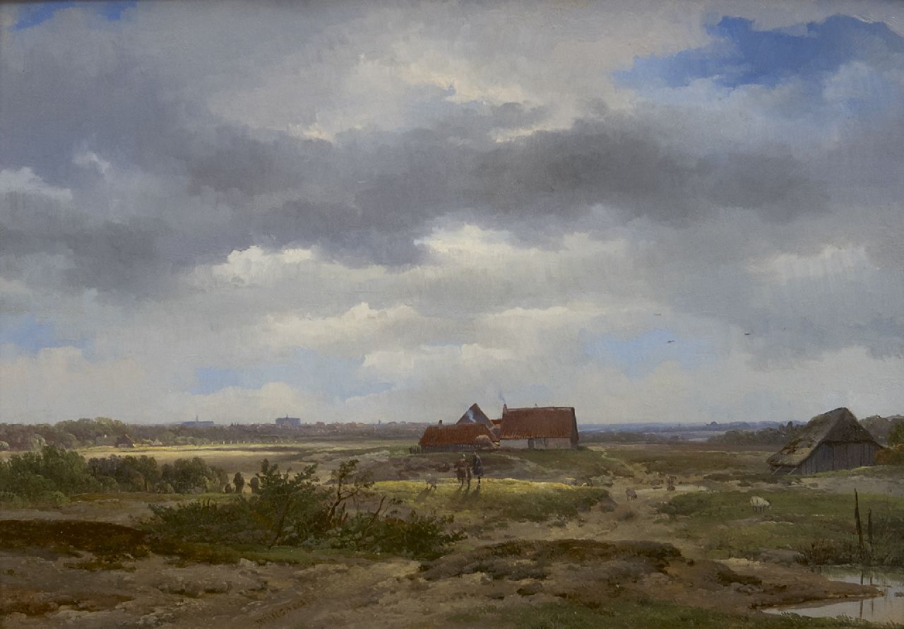 Wijngaerdt A.J. van | Anthonie Jacobus van Wijngaerdt, Sommerliche Landschaft, Öl auf Holz 24,7 x 35,2 cm, Unterzeichnet l.v.d.M. und datiert 1850