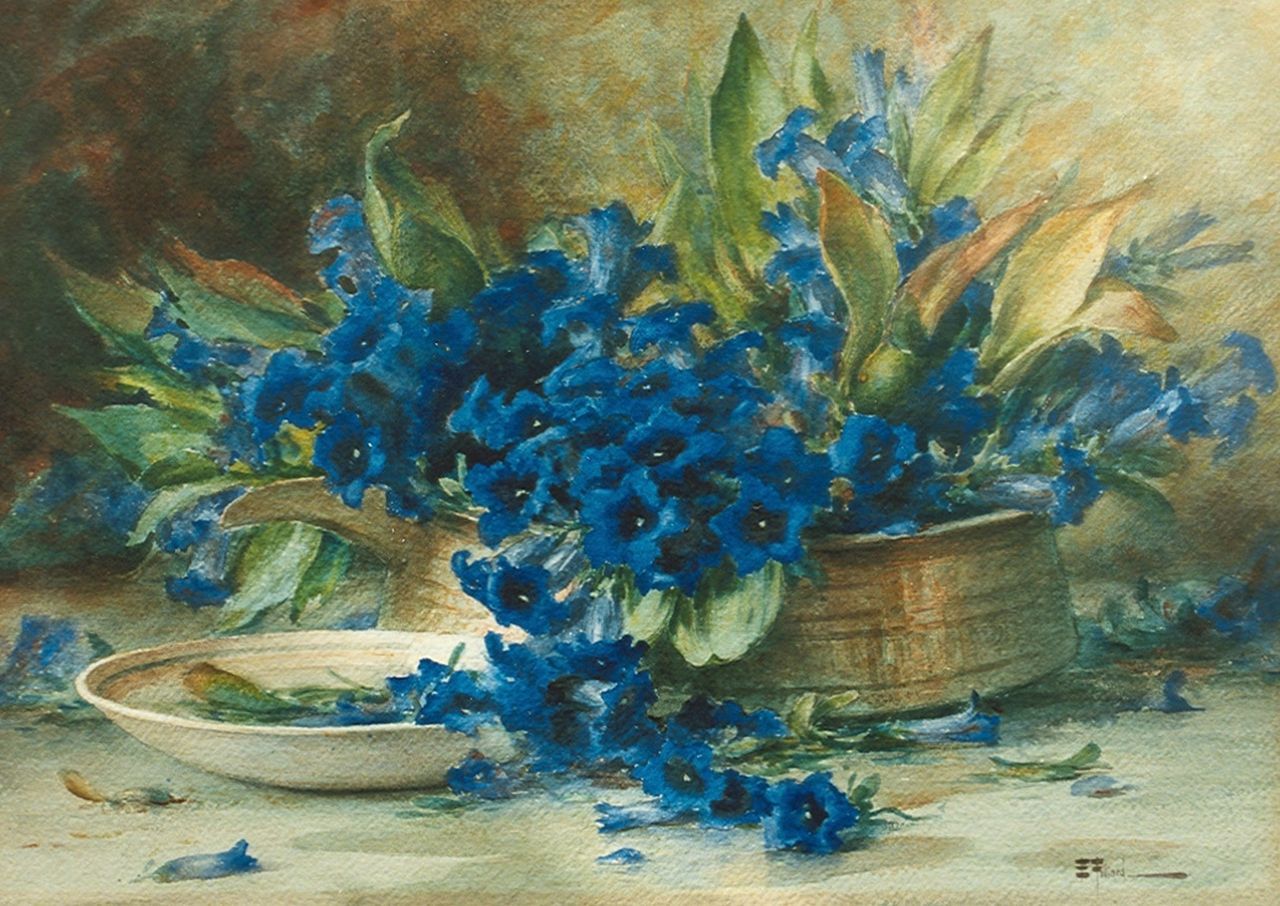 Filliard E.  | Ernest Filliard, Gentians, Aquarell auf Papier 40,0 x 57,0 cm, signed l.r.