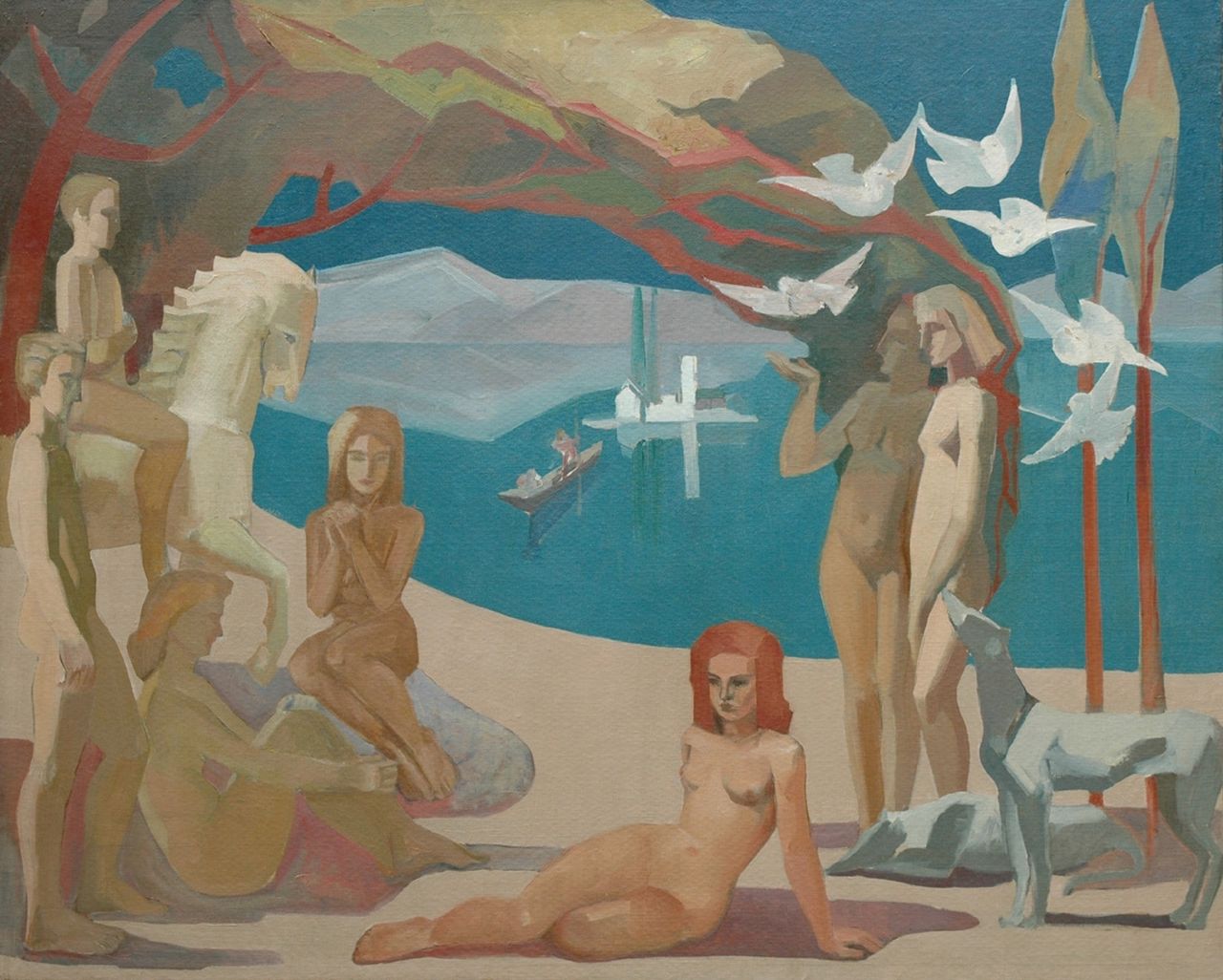 Niehaus K.  | Kasper Niehaus, Landscape with figures, Öl auf Leinwand 122,5 x 151,3 cm