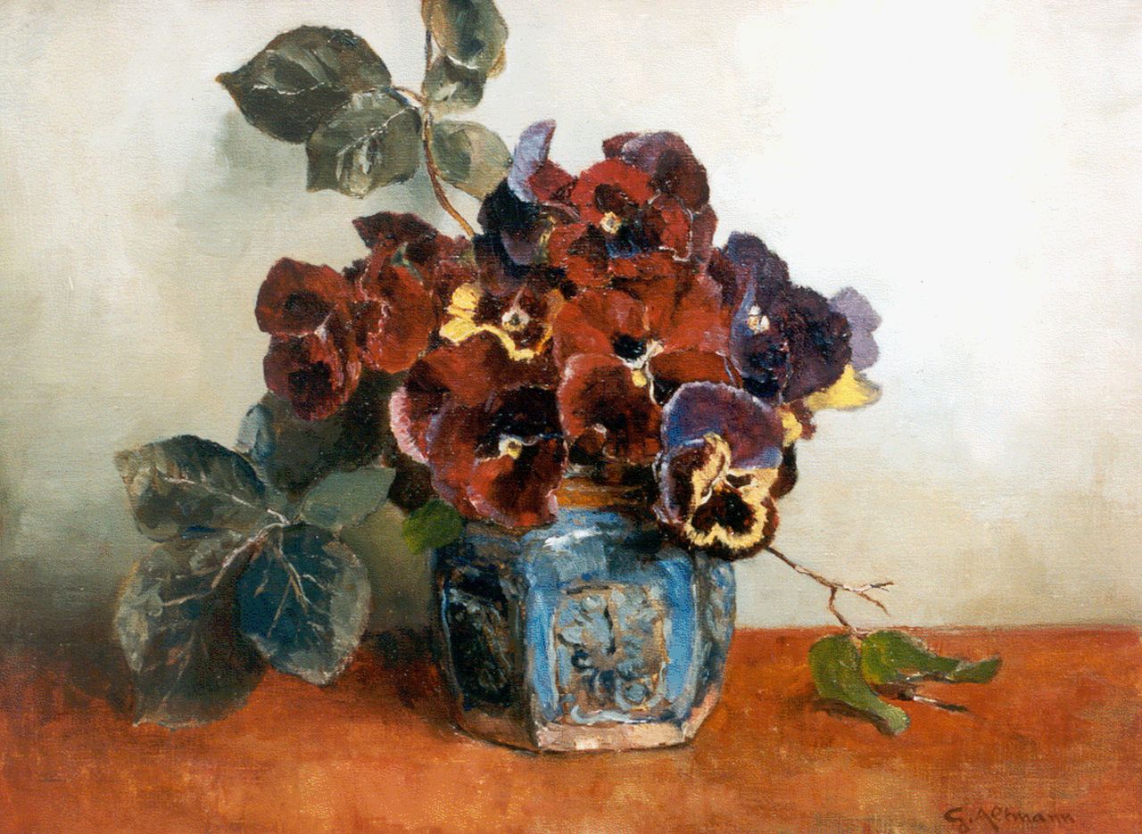 Altmann G.  | Gerard Altmann, Violets in a gingerjar, Öl auf Leinwand 30,0 x 40,0 cm, signed signed l.r.