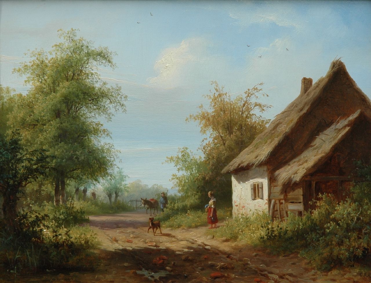 Roth G.A.  | George Andries Roth, A farmer returning home, Öl auf Holz 25,8 x 33,3 cm, signed l.r. with initials
