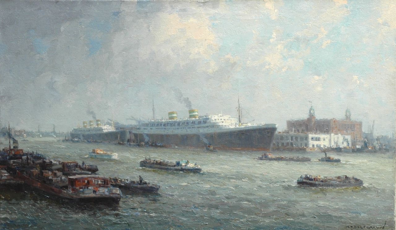 Delfgaauw G.J.  | Gerardus Johannes 'Gerard' Delfgaauw, The 'Holland Amerika Lijn', Öl auf Leinwand 59,8 x 100,0 cm, signed l.r.