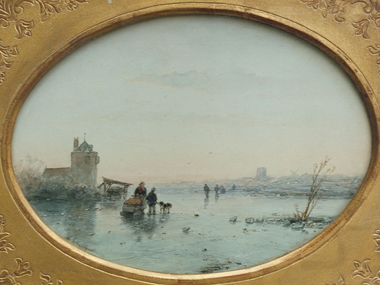 Schelfhout A.  | Andreas Schelfhout, A winter landscape, Aquarell auf Papier 22,0 x 30,0 cm, signed l.l.