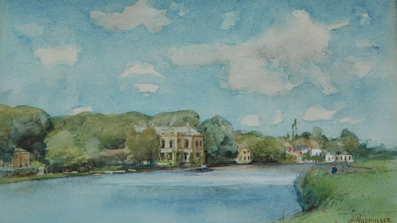 Wijsmuller J.H.  | Jan Hillebrand Wijsmuller, A view of the river Vecht with Huize Rupelmonde, Bleistift und Aquarell auf Papier 15,0 x 25,0 cm, signed l.r.