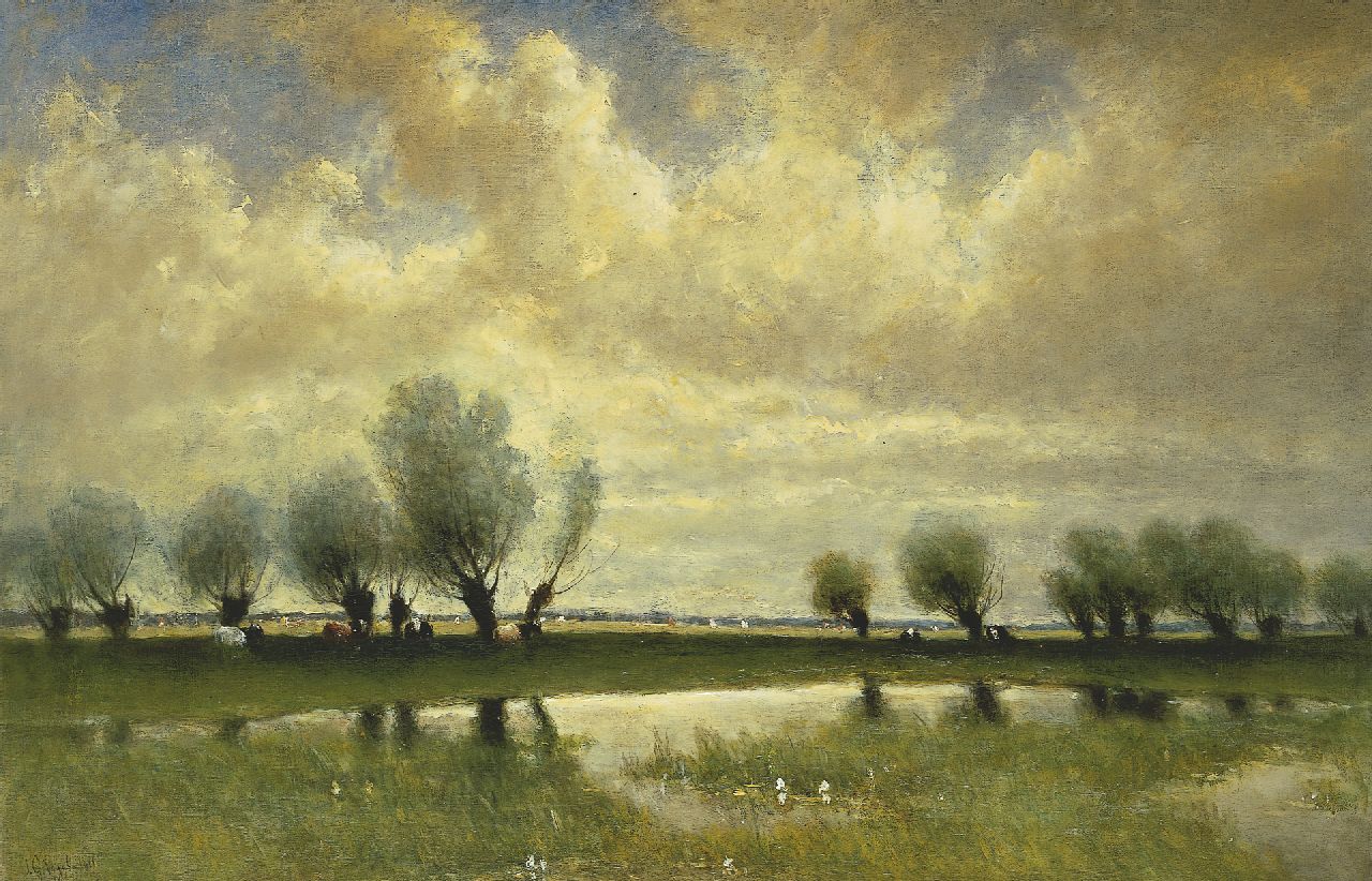 Vogel J.G.  | Johannes Gijsbert Vogel, A polder landscape with willows, Öl auf Leinwand 74,0 x 111,7 cm, signed l.l. und dated 1912