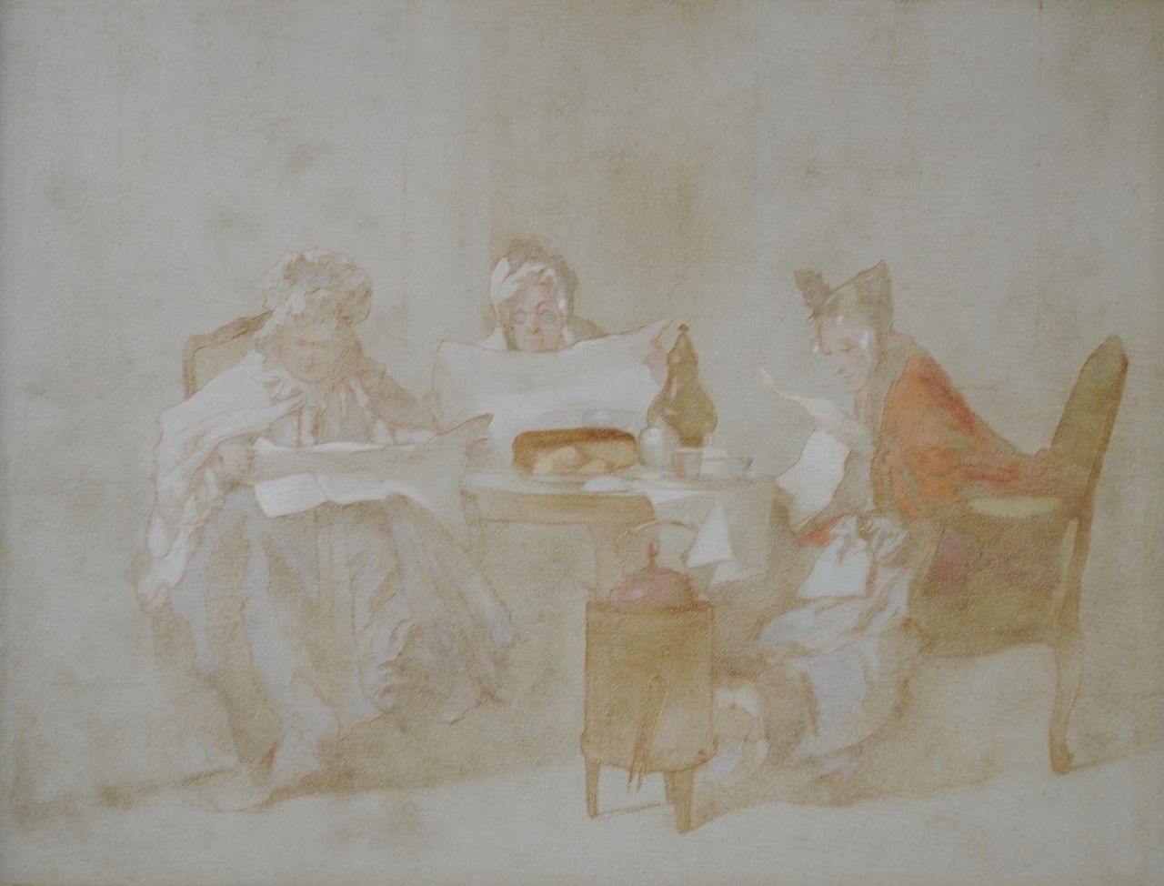 Bakker Korff A.H.  | Alexander Hugo Bakker Korff, Die Politik am Frühstückstisch (Vorstudie), Ölfarbeskizze auf Holz 21,7 x 27,4 cm, gemalt um 1867