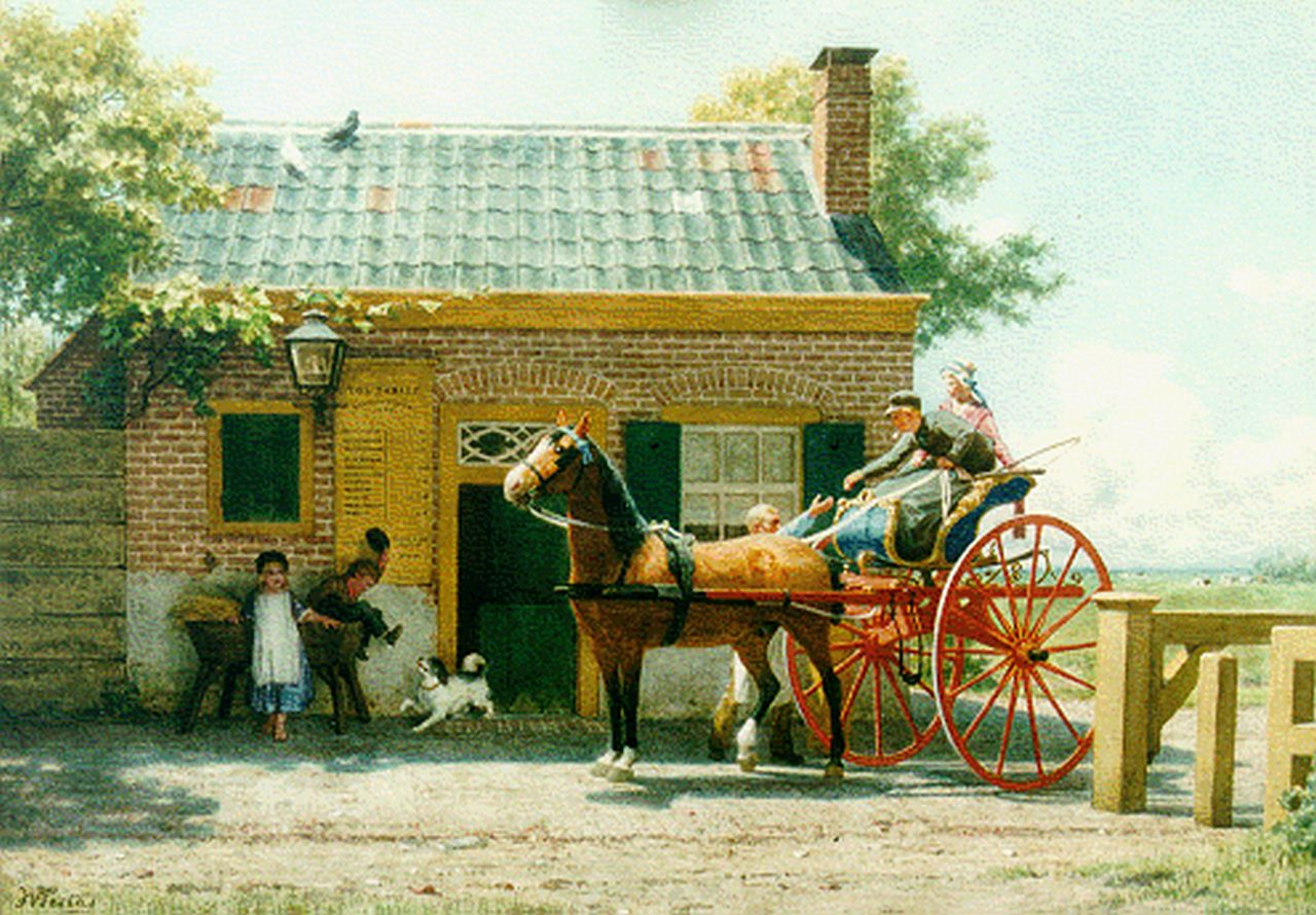 Famars Testas W. de | Willem de Famars Testas, A carriage ride, Aquarell auf Papier 38,0 x 54,0 cm, signed l.l. und dated 1877 on the reverse