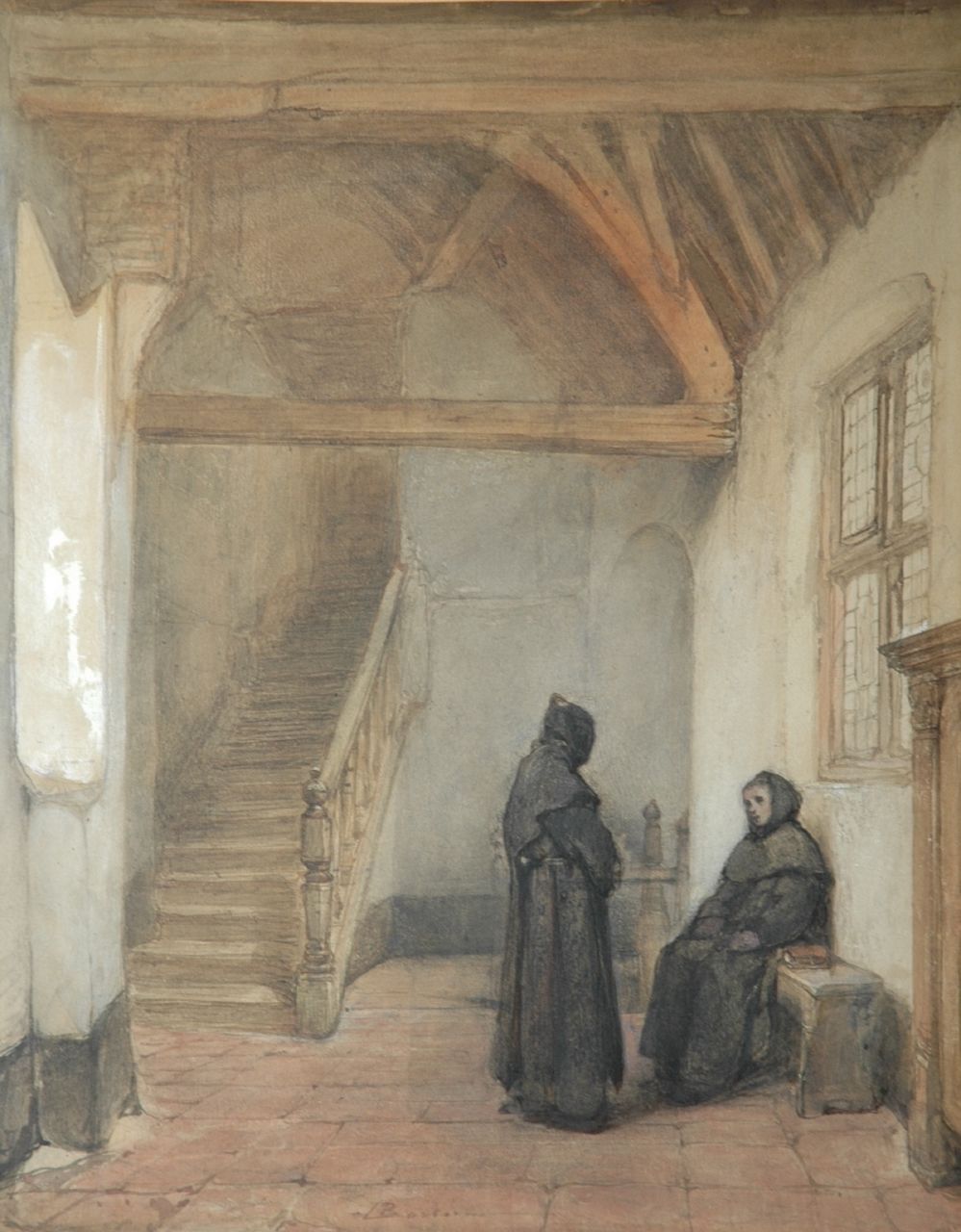 Bosboom J.  | Johannes Bosboom, In the convent in Boxmeer, Pinsel in schwarzer Tinte und Aquarell auf Papier 45,0 x 36,8 cm, signed l.c.