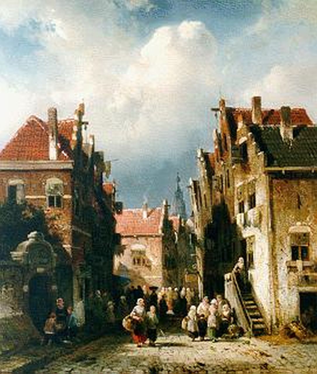 Leickert C.H.J.  | 'Charles' Henri Joseph Leickert, Daily activities in a Dutch town, Öl auf Holz 31,6 x 27,5 cm, signed l.l. und painted circa 1855