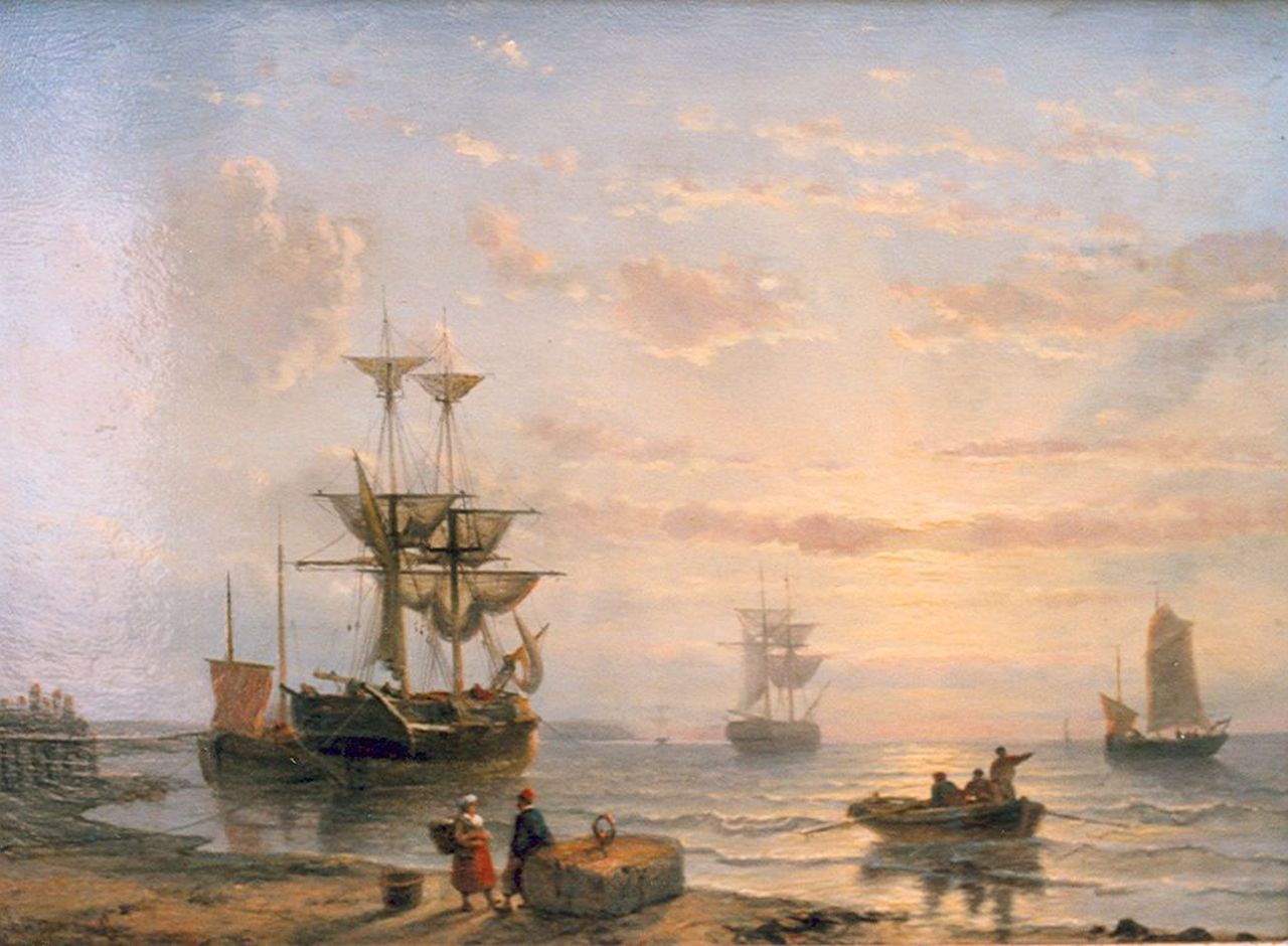 Opdenhoff G.W.  | Witzel 'George Willem' Opdenhoff, Schepen voor de kust, Öl auf Holz 30,9 x 41,8 cm, gesigneerd linksonder