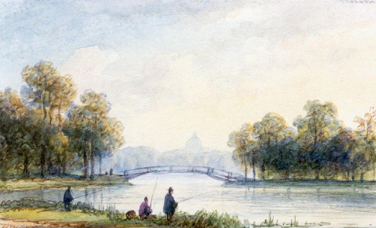 Kleijn L.J.  | Lodewijk Johannes Kleijn, The pond of 'Paleis Huis ten Bosch', The Hague, Aquarell auf Papier 6,5 x 10,5 cm