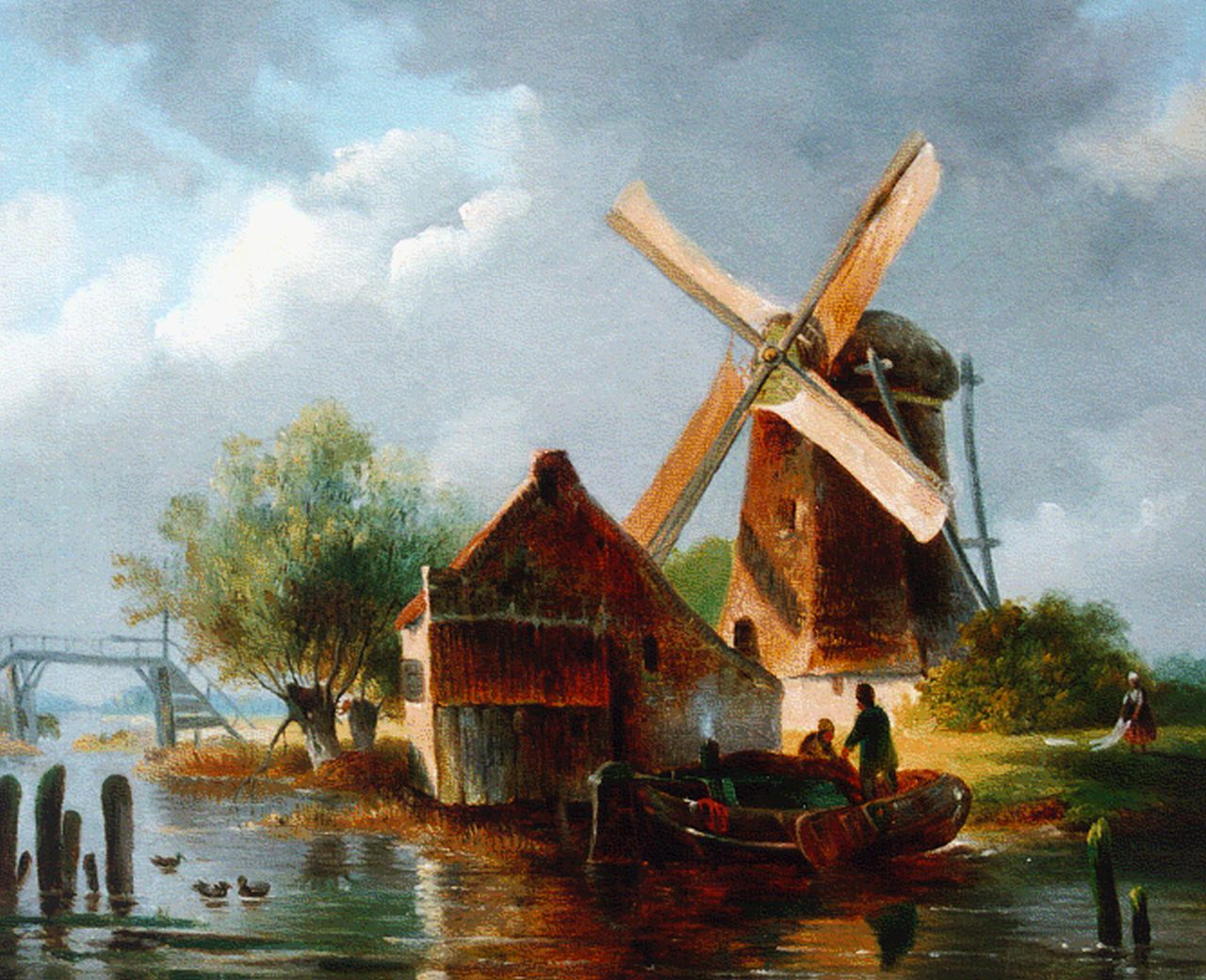 Leickert C.H.J.  | 'Charles' Henri Joseph Leickert, A summer landscape with windmill, Öl auf Leinwand 21,2 x 26,5 cm