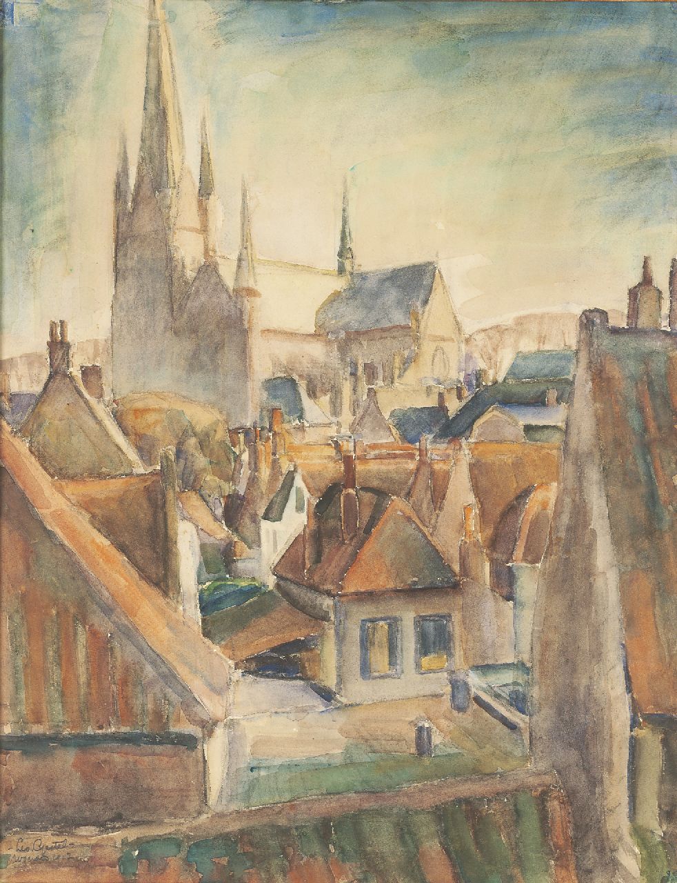 Gestel L.  | Leendert 'Leo' Gestel, A view of Woerden, Aquarell auf Papier 65,5 x 50,0 cm, signed l.l. und dated 'Woerden 1917'